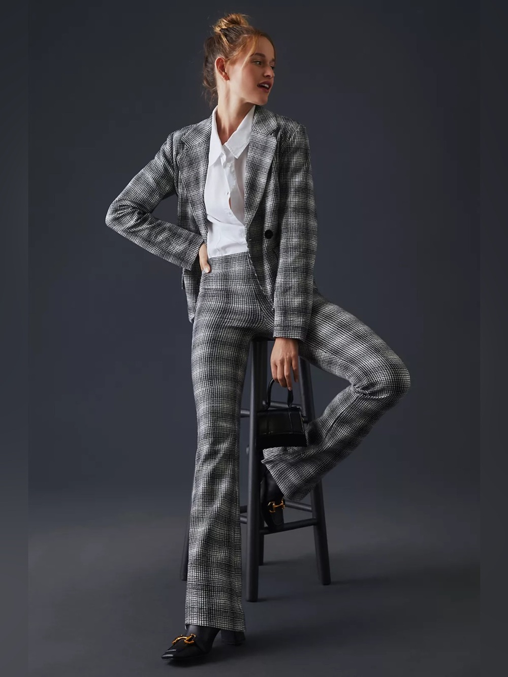 Maeve Plaid Bootcut Pants – Black & White - Picture 2 of 12
